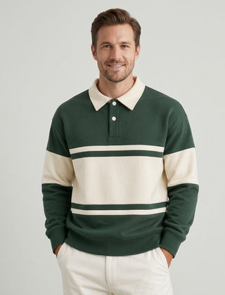 Men's Retro Long Sleeve Polo Sweatshirt Color Block Casual Everyday Wear - Front [Lystr 6adf58116960e74b6ead1a5b:front]