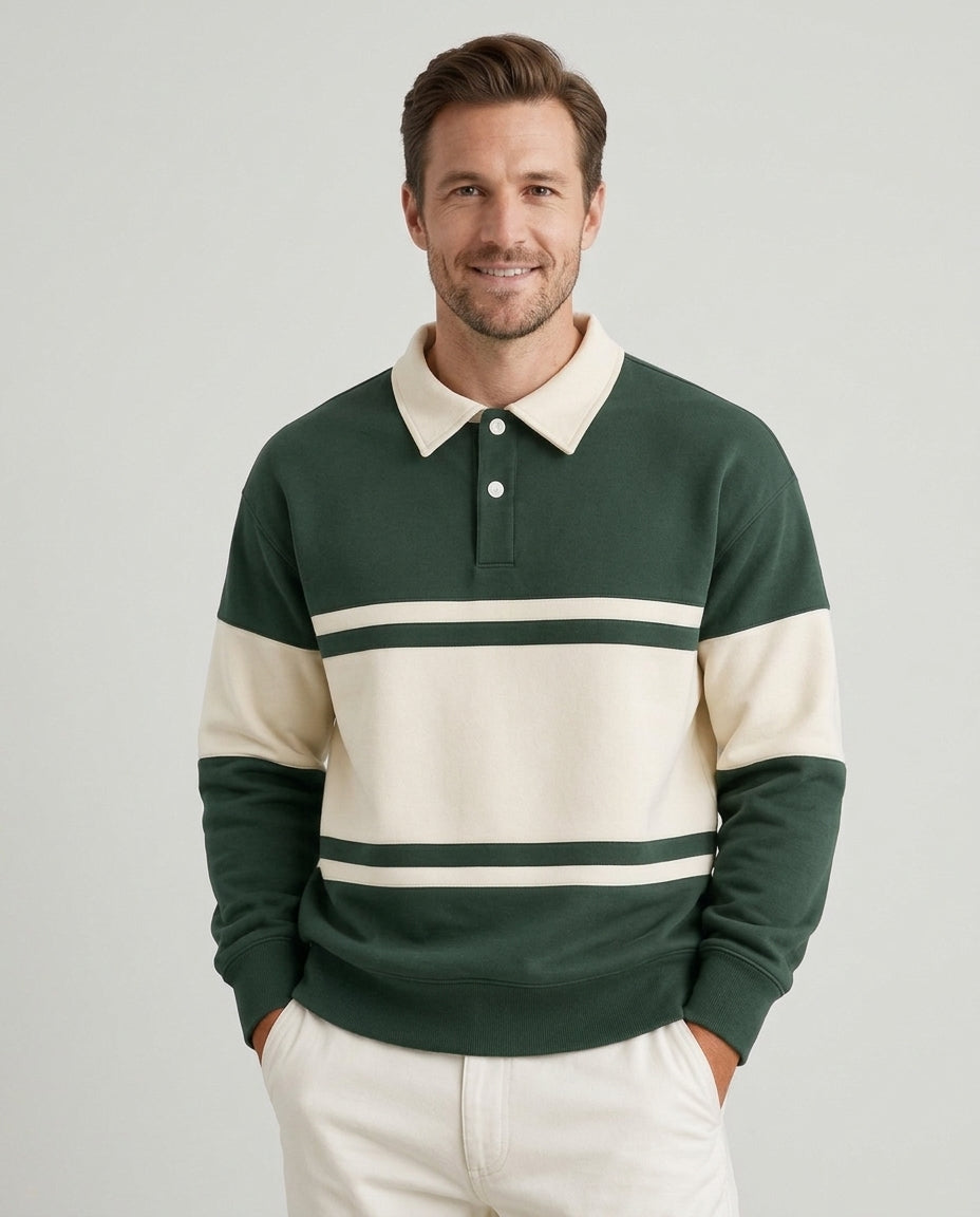Men's Retro Long Sleeve Polo Sweatshirt Color Block Casual Everyday Wear - Front [Lystr 6adf58116960e74b6ead1a5b:front]