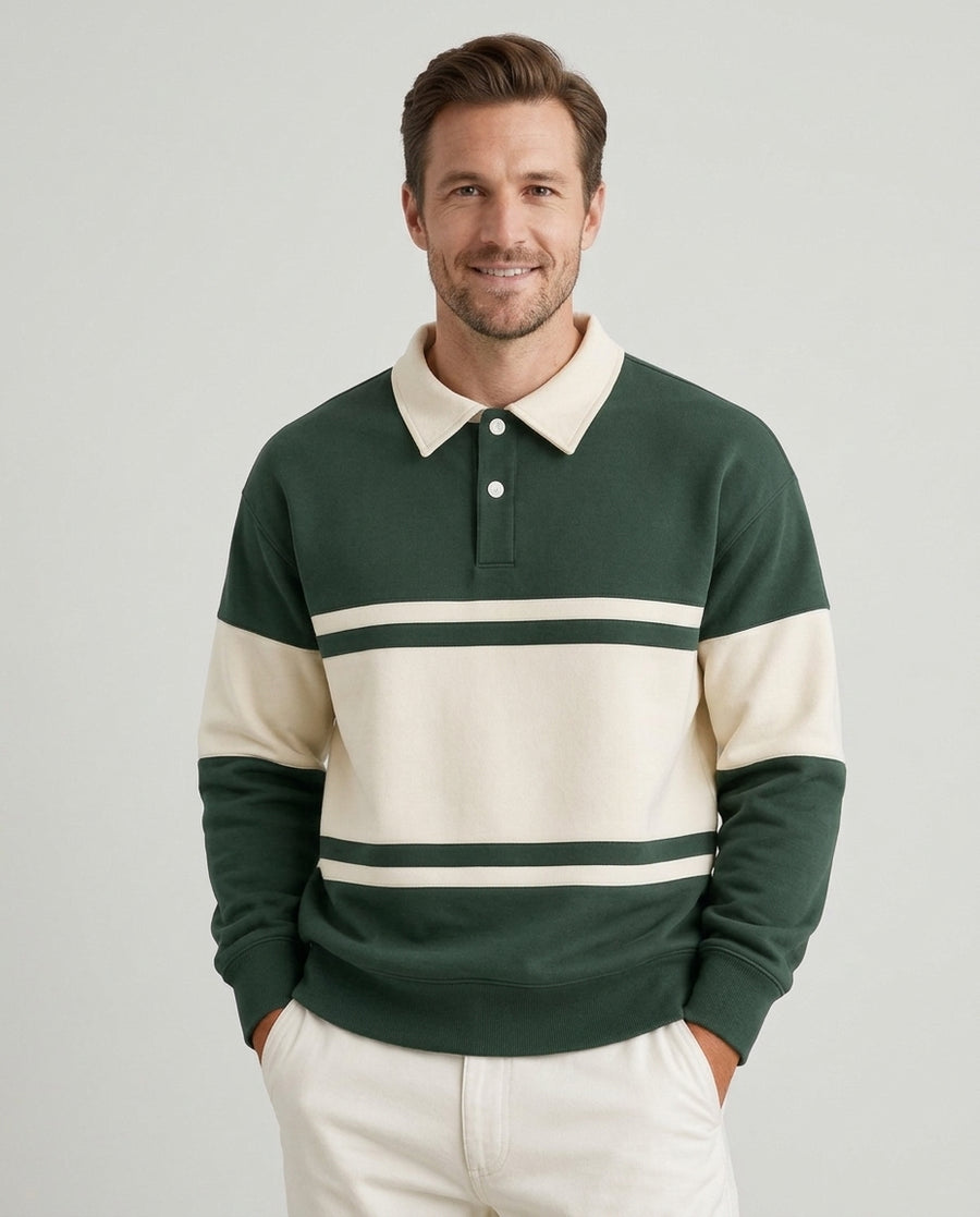 Men's Retro Long Sleeve Polo Sweatshirt Color Block Casual Everyday Wear - Front [Lystr 6adf58116960e74b6ead1a5b:front]