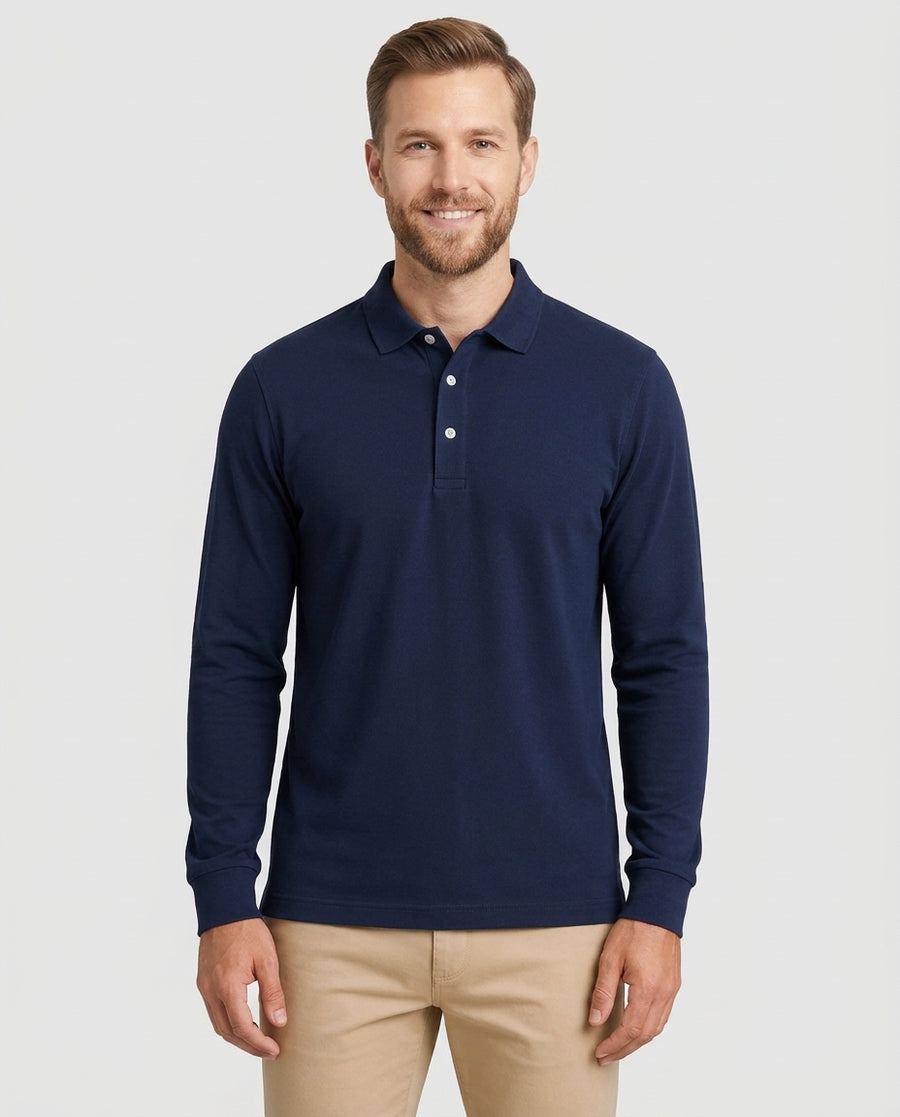 Men's Classic Fit Long Sleeve Polo Shirt Collared Smart Casual Everyday - Front [Lystr 6adf5a7d6960e74b6ead1a5f:front]