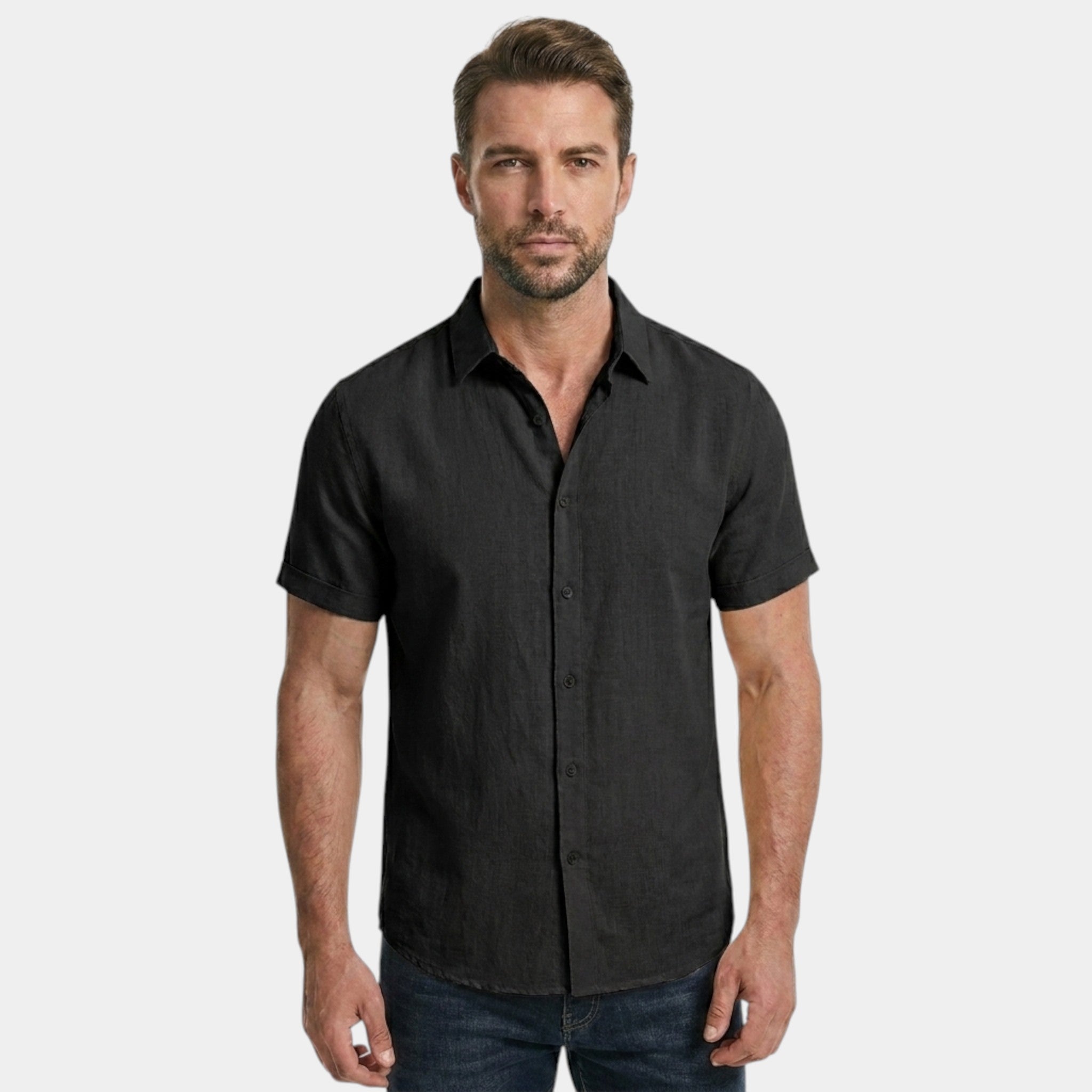 Men's Casual Cotton Linen Short Sleeve Shirt