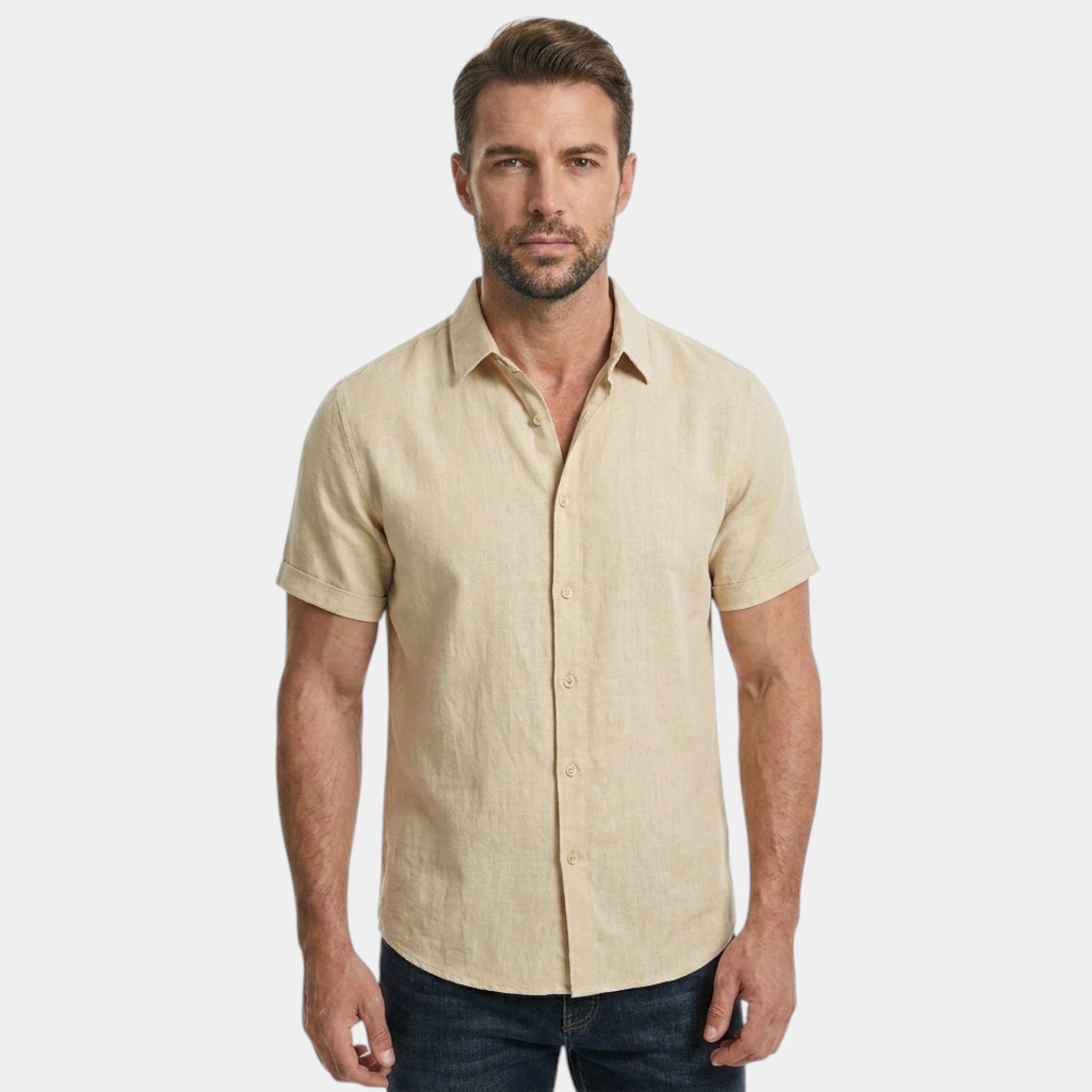 Men's Casual Cotton Linen Short Sleeve Shirt