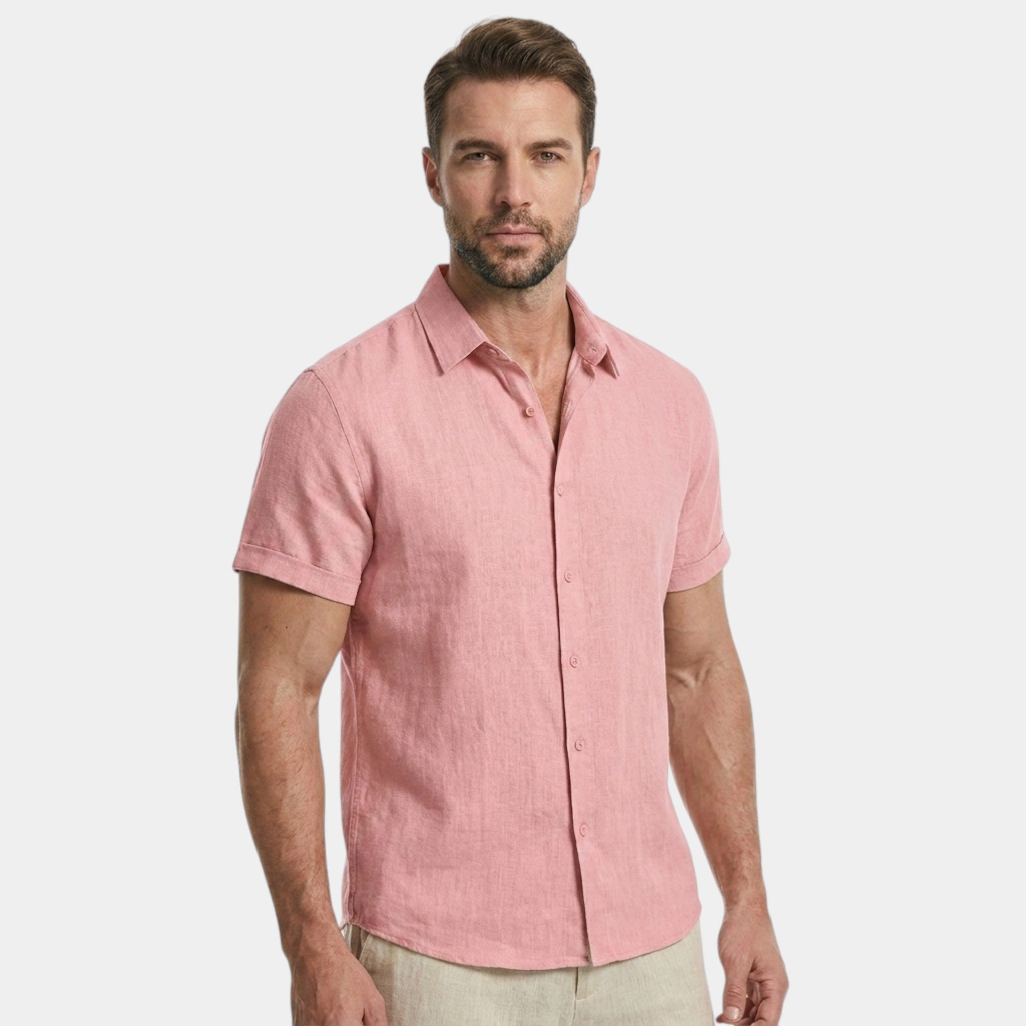 Men's Casual Cotton Linen Short Sleeve Shirt