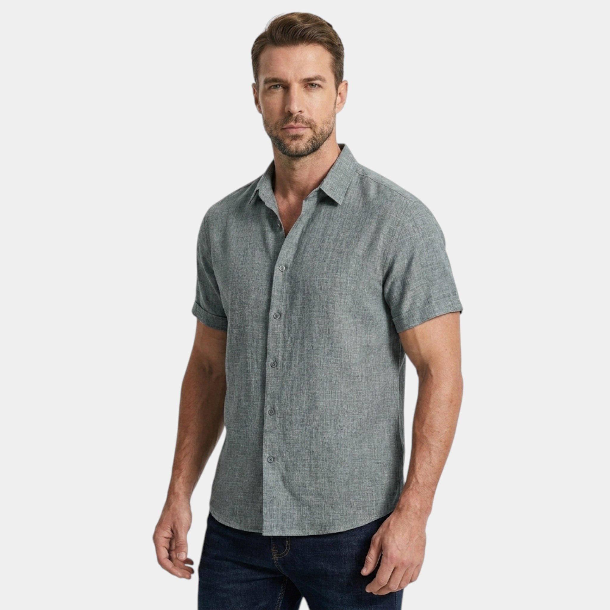 Men's Casual Cotton Linen Short Sleeve Shirt