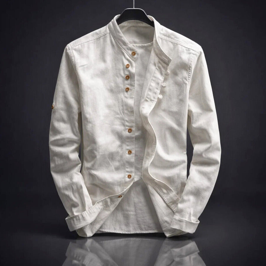 Men's Casual Stand Collar Shirt Relaxed Fit Long Sleeve Versatile Everyday