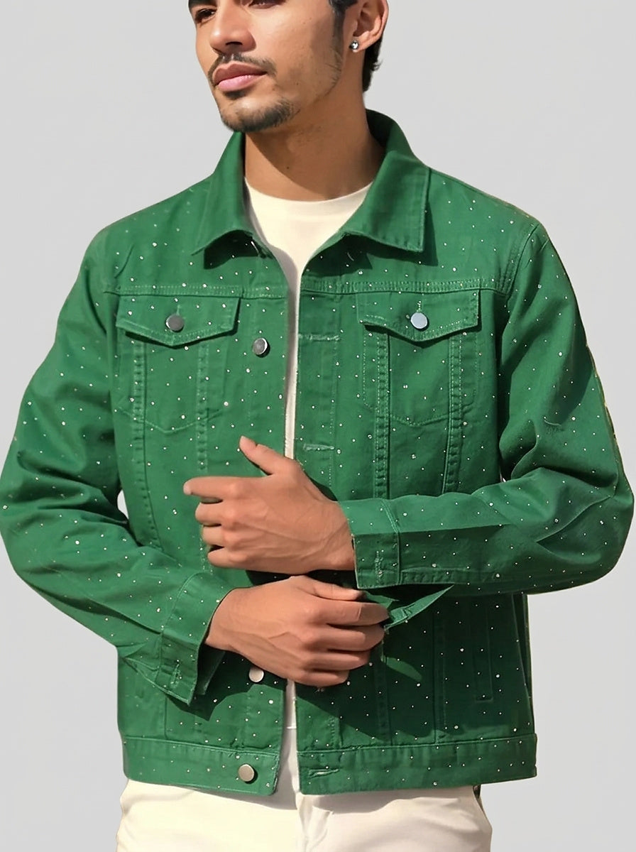 Men’s Denim Jacket with Rhinestone Embellishments