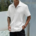 Men's Textured Casual Shirt | Cuban Collar with Front Button Placket