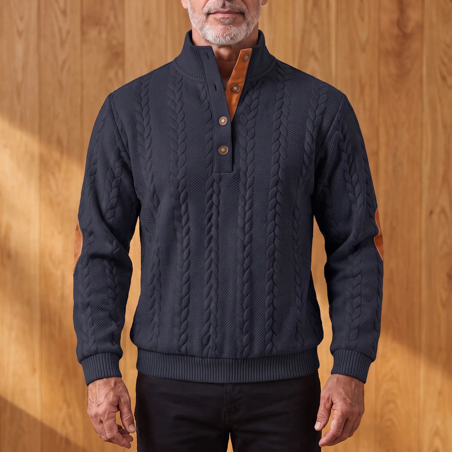 Men's Cable Knit Henley Shirt Long Sleeve Button-Up Casual Everyday Wear
