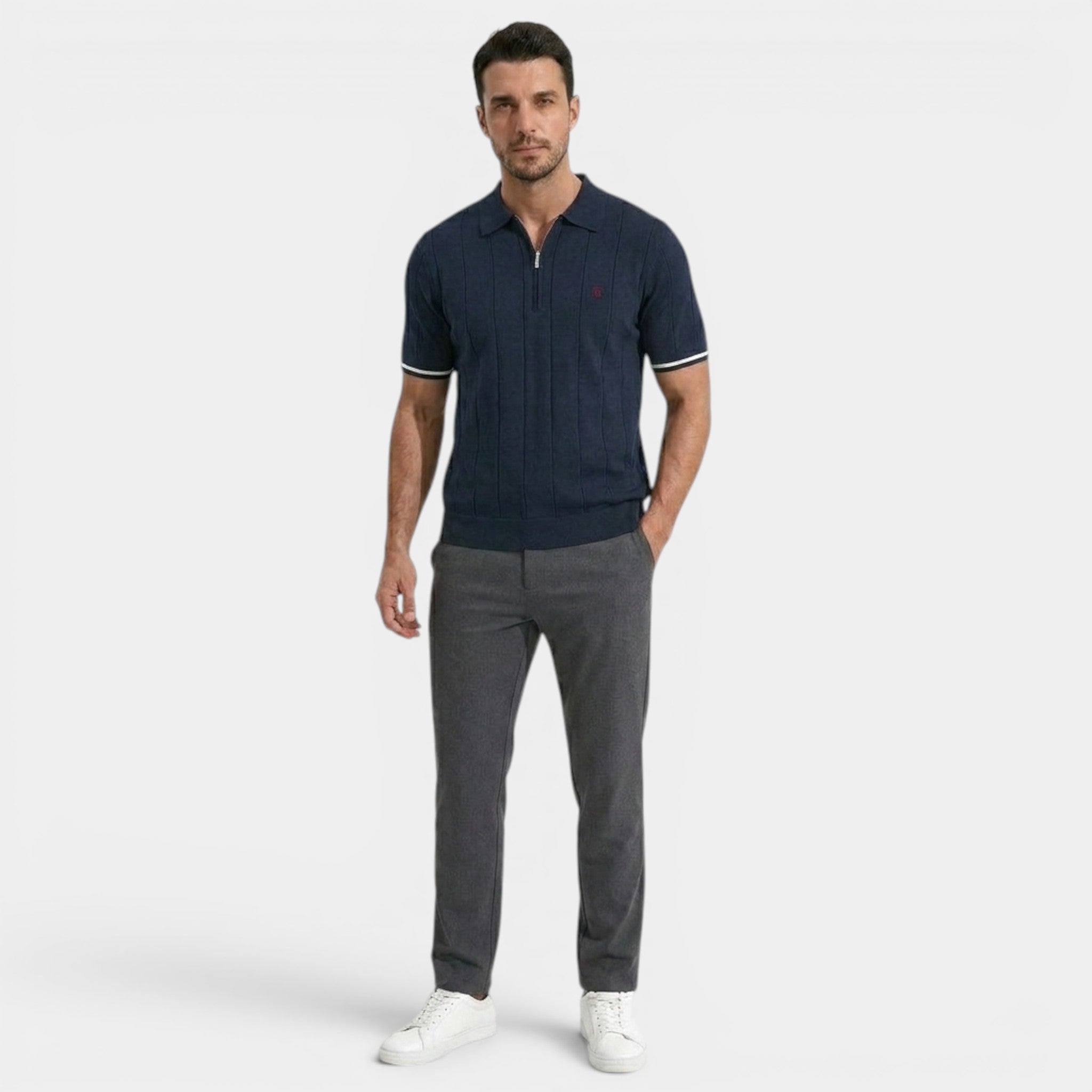 Men’s Ribbed Knit Polo Shirt