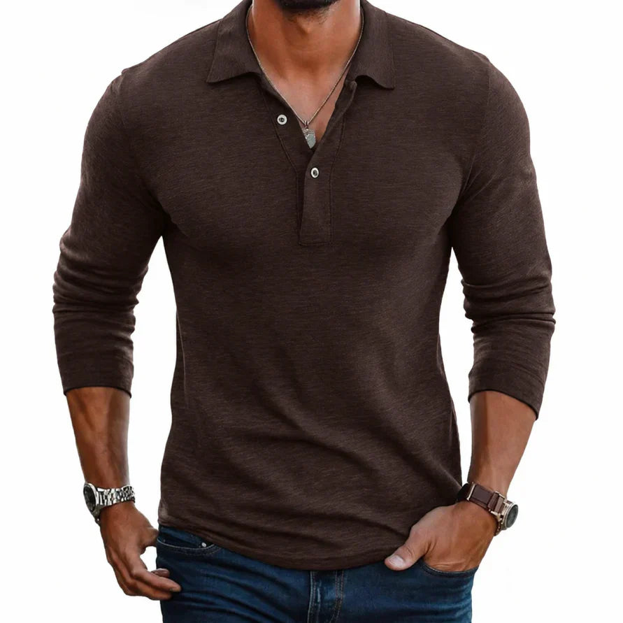 Men's Slim Fit Long Sleeve Polo Shirt Button Placket Casual Everyday