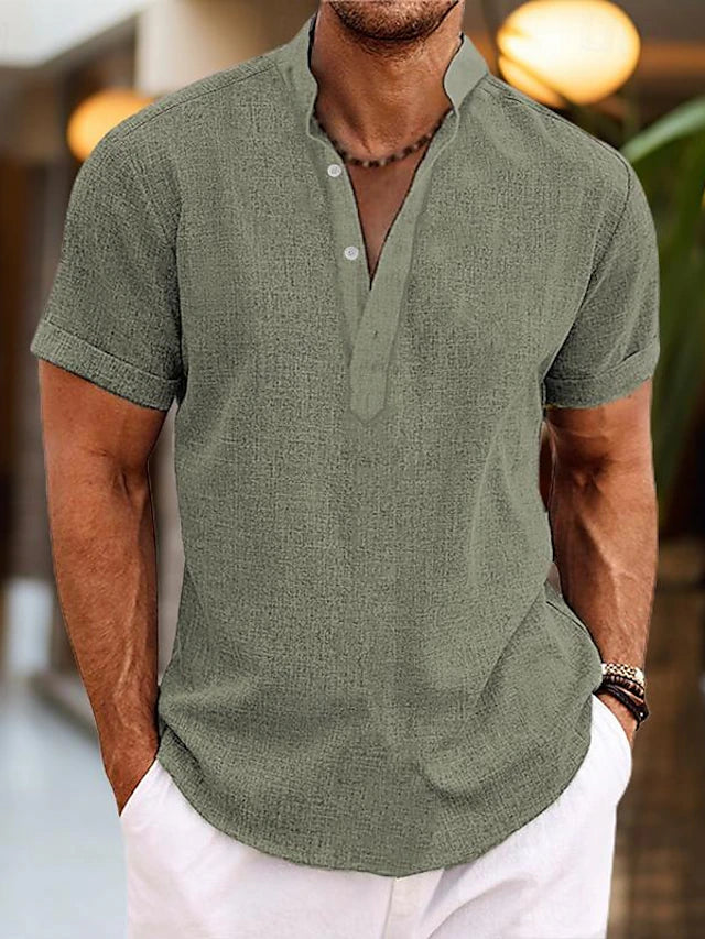 Men's Summer Shirt | Henley Collar & Short Sleeves
