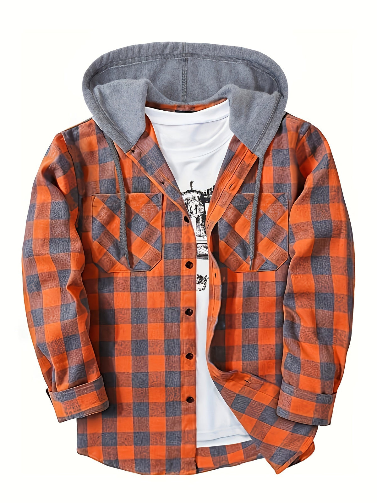 Men's Plaid Hooded Sweatshirt Relaxed Fit Long Sleeve Casual Everyday Wear