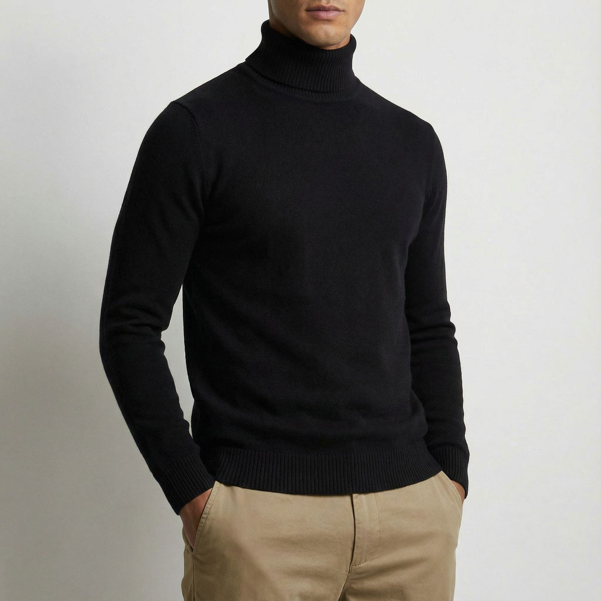 Men's Timeless Roll Neck Jumper Relaxed Fit Long Sleeve Classic Casual Wear