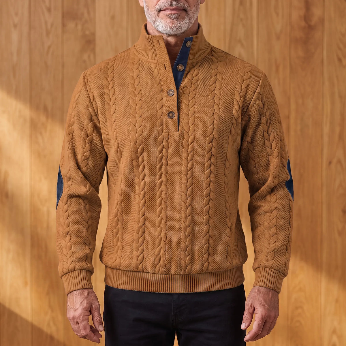 Men's Cable Knit Henley Shirt Long Sleeve Button-Up Casual Everyday Wear