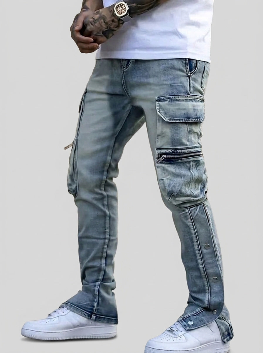 Men’s Cargo Pants with Side Pockets and Snap Hems