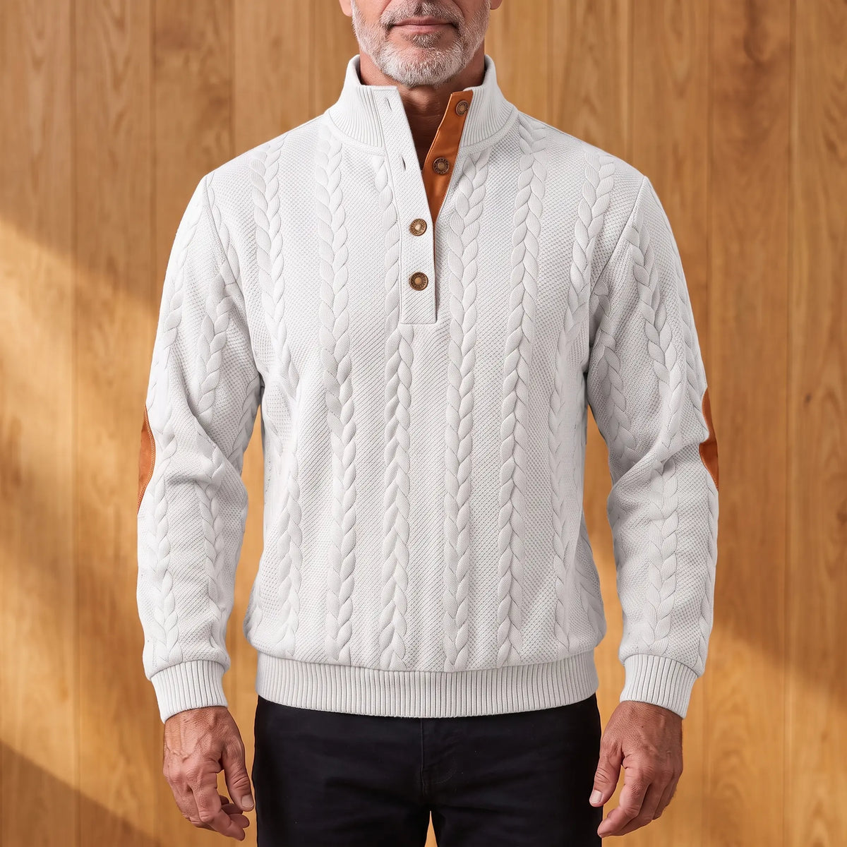 Men's Cable Knit Henley Shirt Long Sleeve Button-Up Casual Everyday Wear