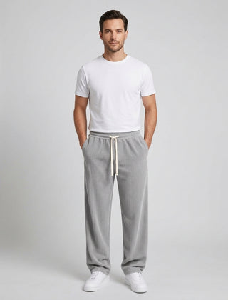 Men's Relaxed Fit Wide Leg Corduroy Trousers Drawstring Casual Everyday - Front [Lystr 6ac89b44d4fa2807a3a0f9a3:front]