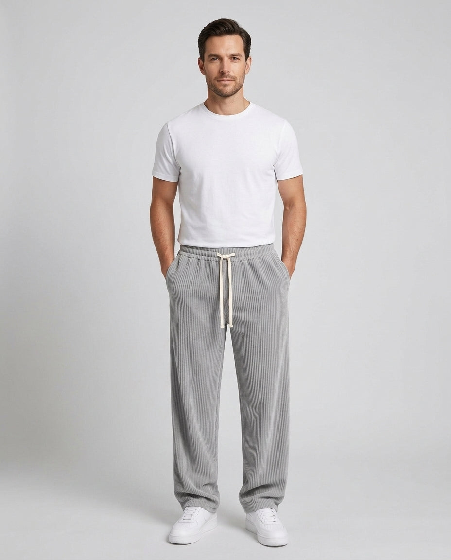 Men's Relaxed Fit Wide Leg Corduroy Trousers Drawstring Casual Everyday - Front [Lystr 6ac89b44d4fa2807a3a0f9a3:front]