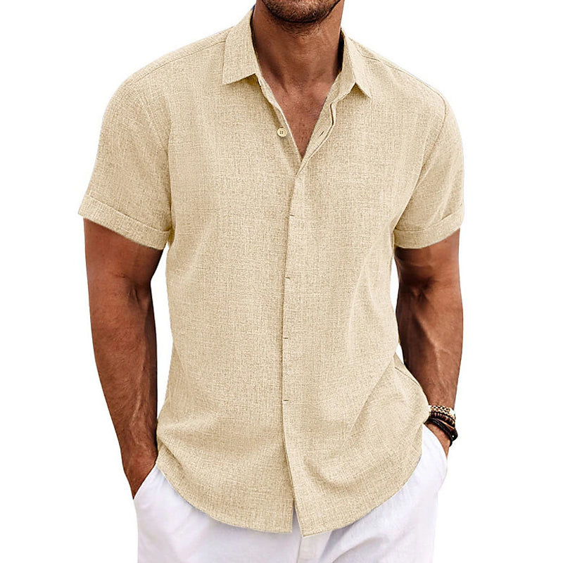 Men’s Textured Point Collar Short Sleeve Button Down Shirt | Casual