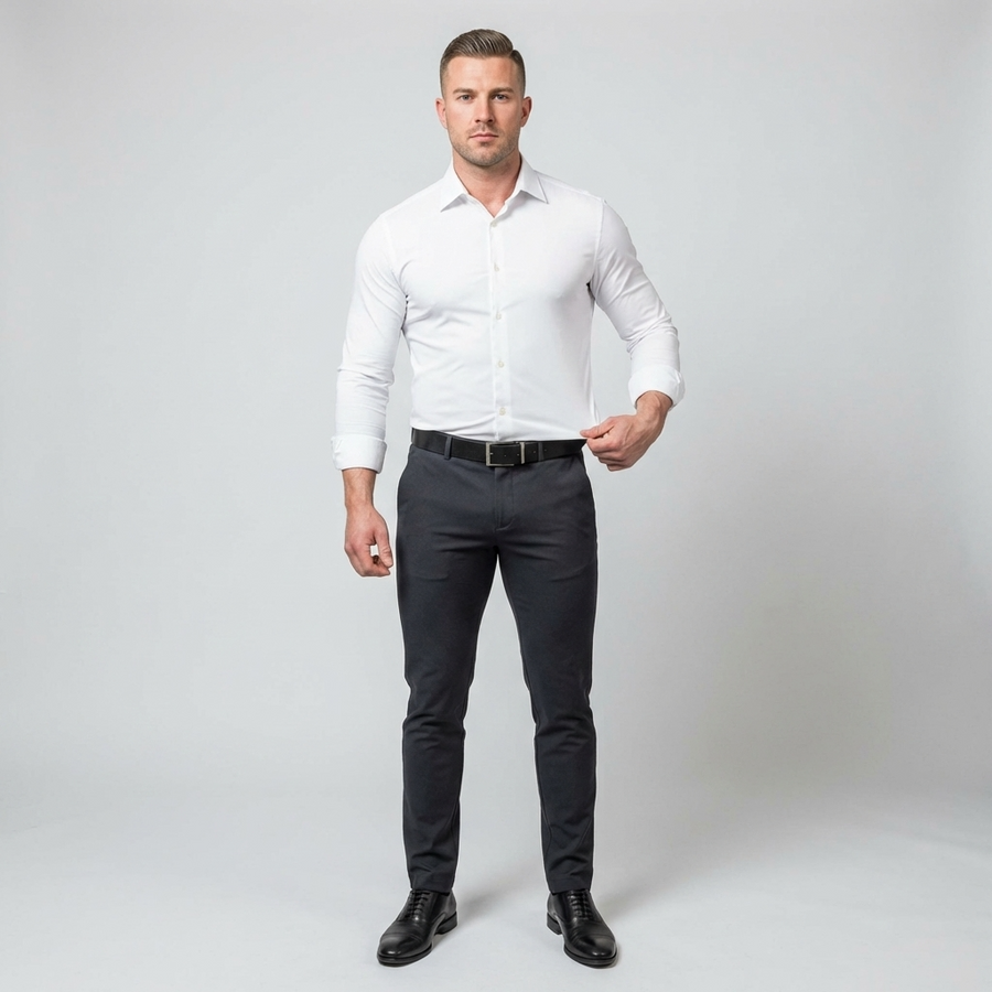 Men's Performance Shirt Non-Iron Ultra-Stretch Long-Sleeve Button-Up Collared Smart-Casual Office Business Everyday