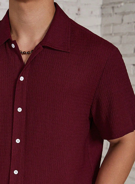 Men's Textured Casual Shirt | Cuban Collar with Front Button Placket