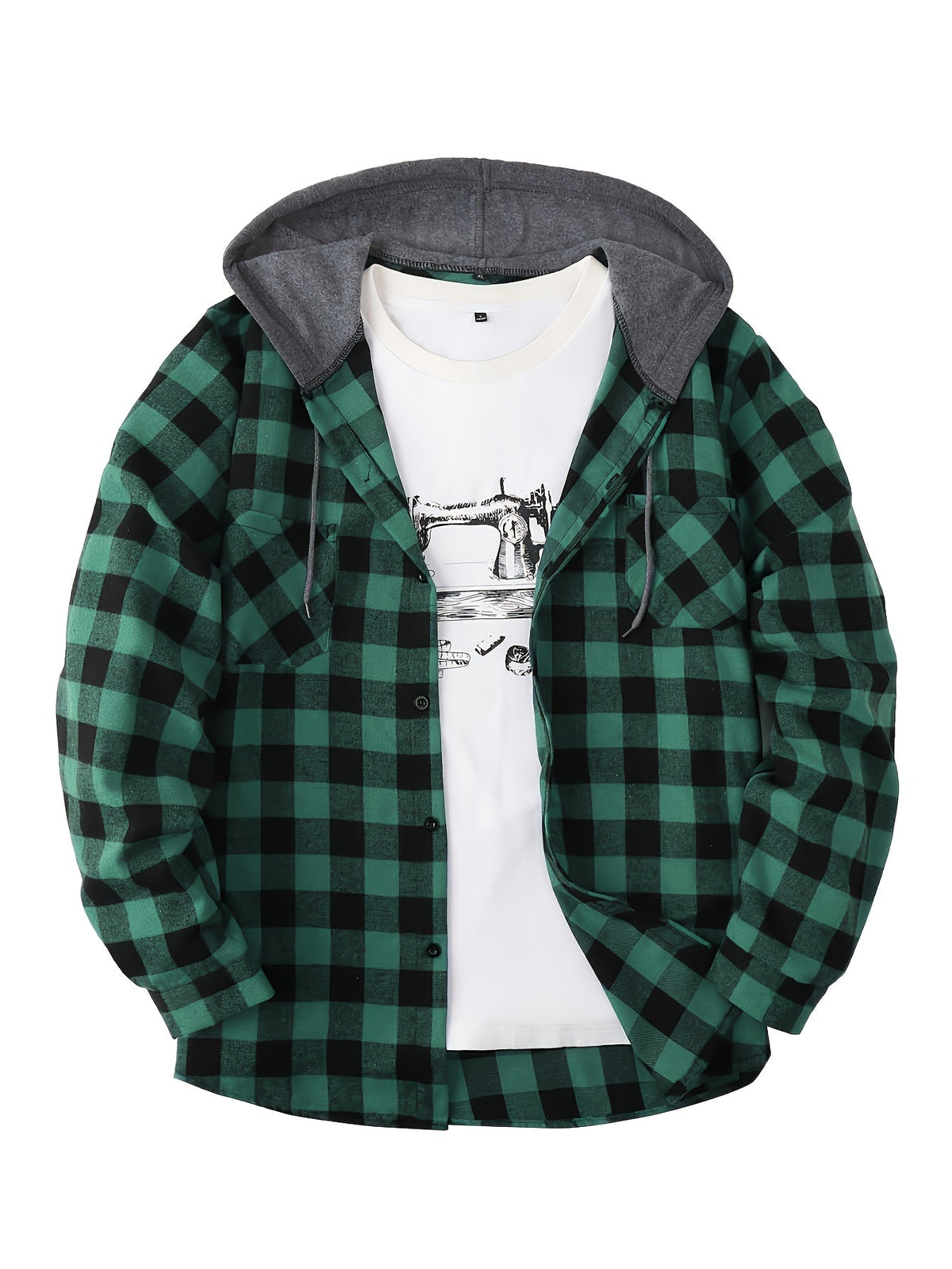Men's Plaid Hooded Sweatshirt Relaxed Fit Long Sleeve Casual Everyday Wear