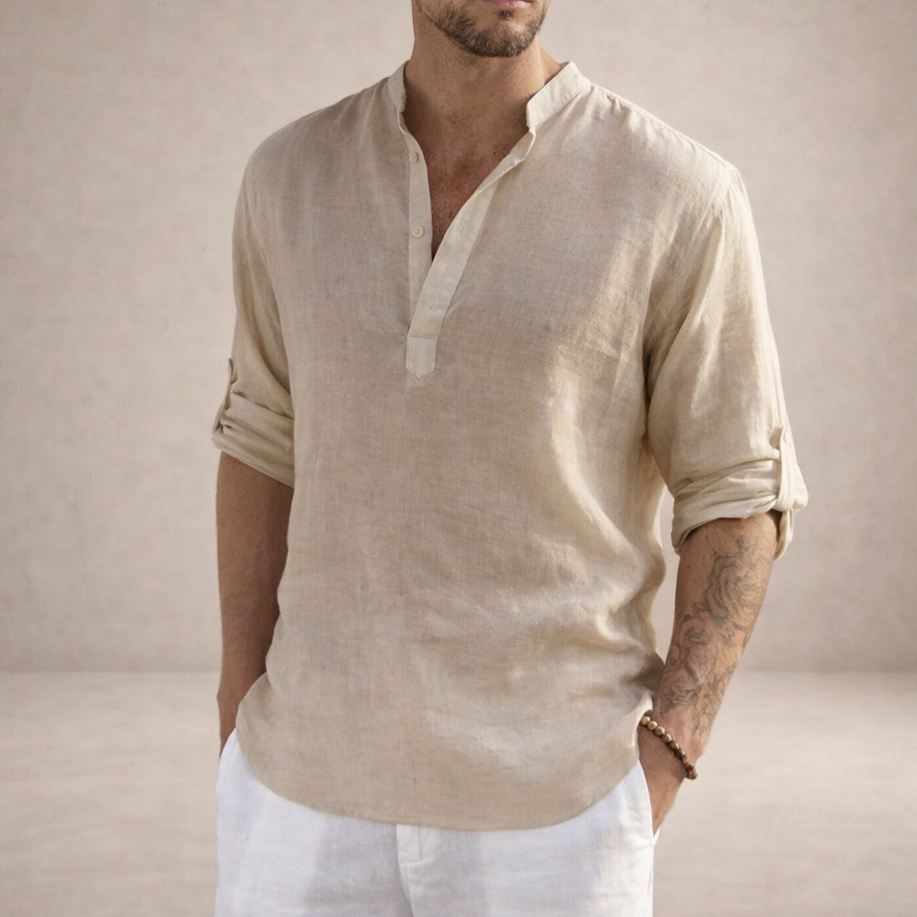 Men's Casual Long Sleeve Shirt | Stand-Up Collar