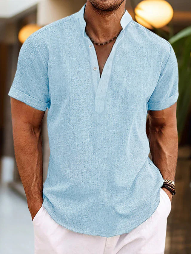 Men's Summer Shirt | Henley Collar & Short Sleeves