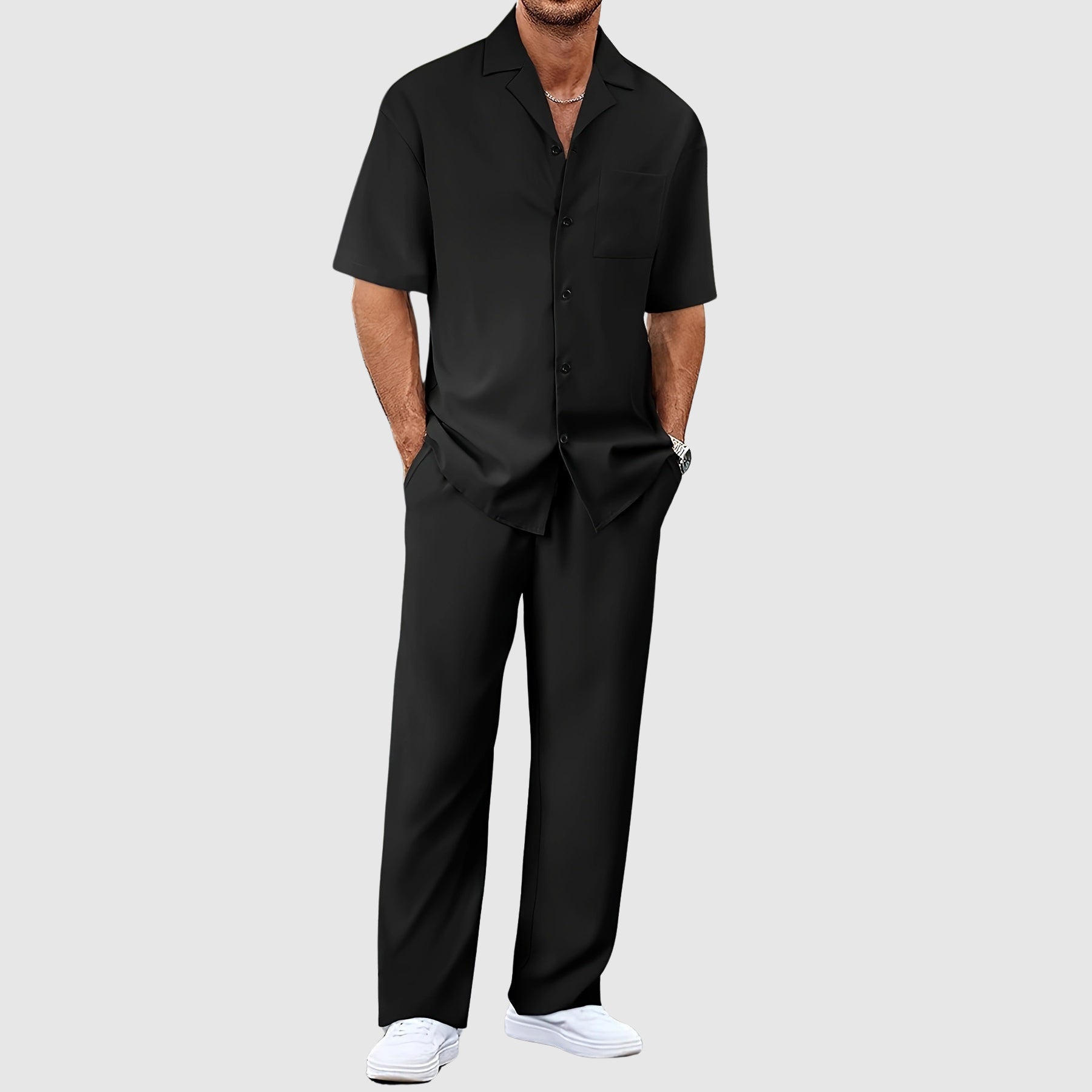 Men's Two-Piece Set Chic Matching Shirt & Shorts Casual Everyday Holiday Beach Relaxed Outfit Co-Ord Fenn