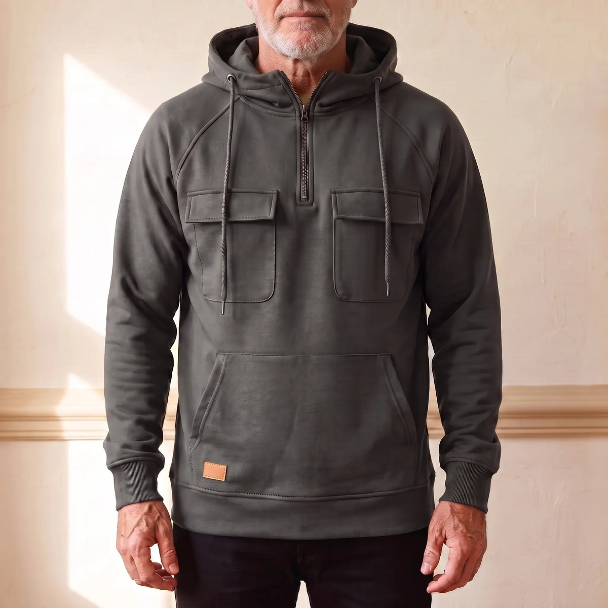Men's Casual Hoodie with Flap Pockets Relaxed Fit Long Sleeve Everyday Wear
