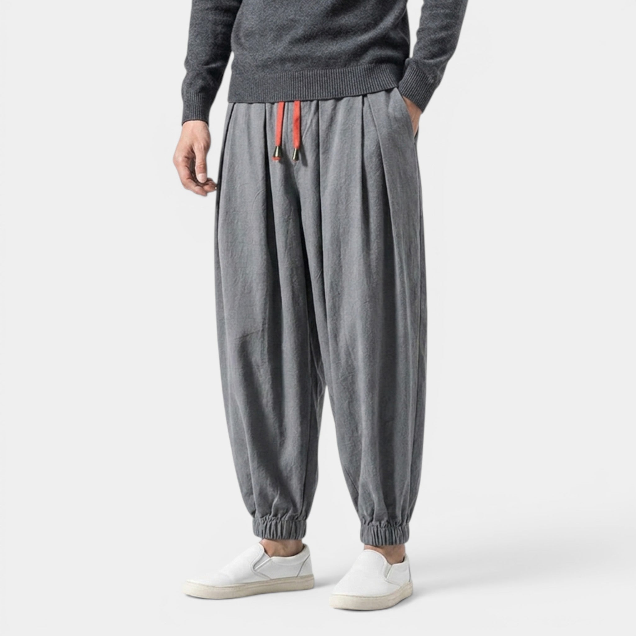 Men’s Linen Blend Trousers Loose Fit Casual Wear
