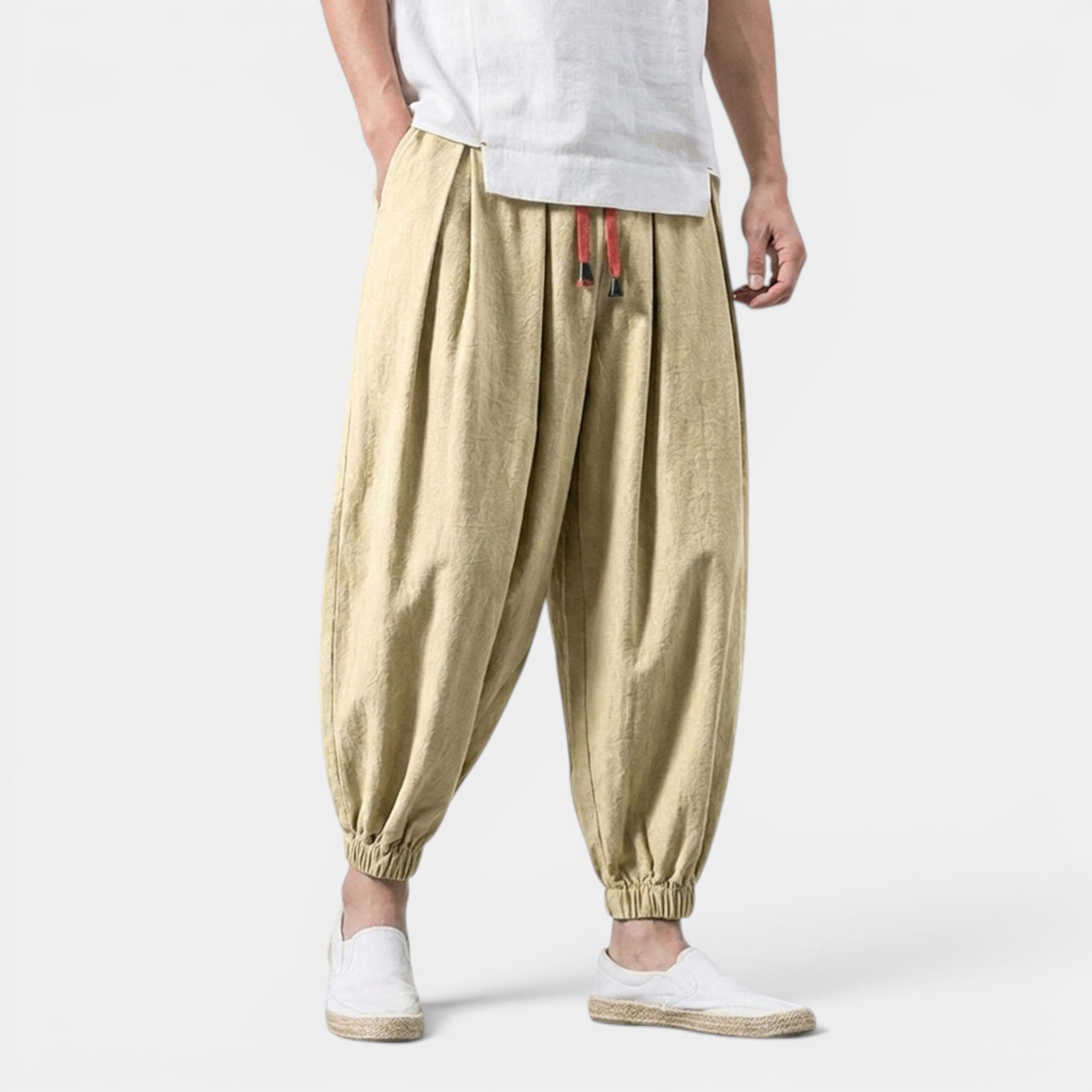 Men’s Linen Blend Trousers Loose Fit Casual Wear