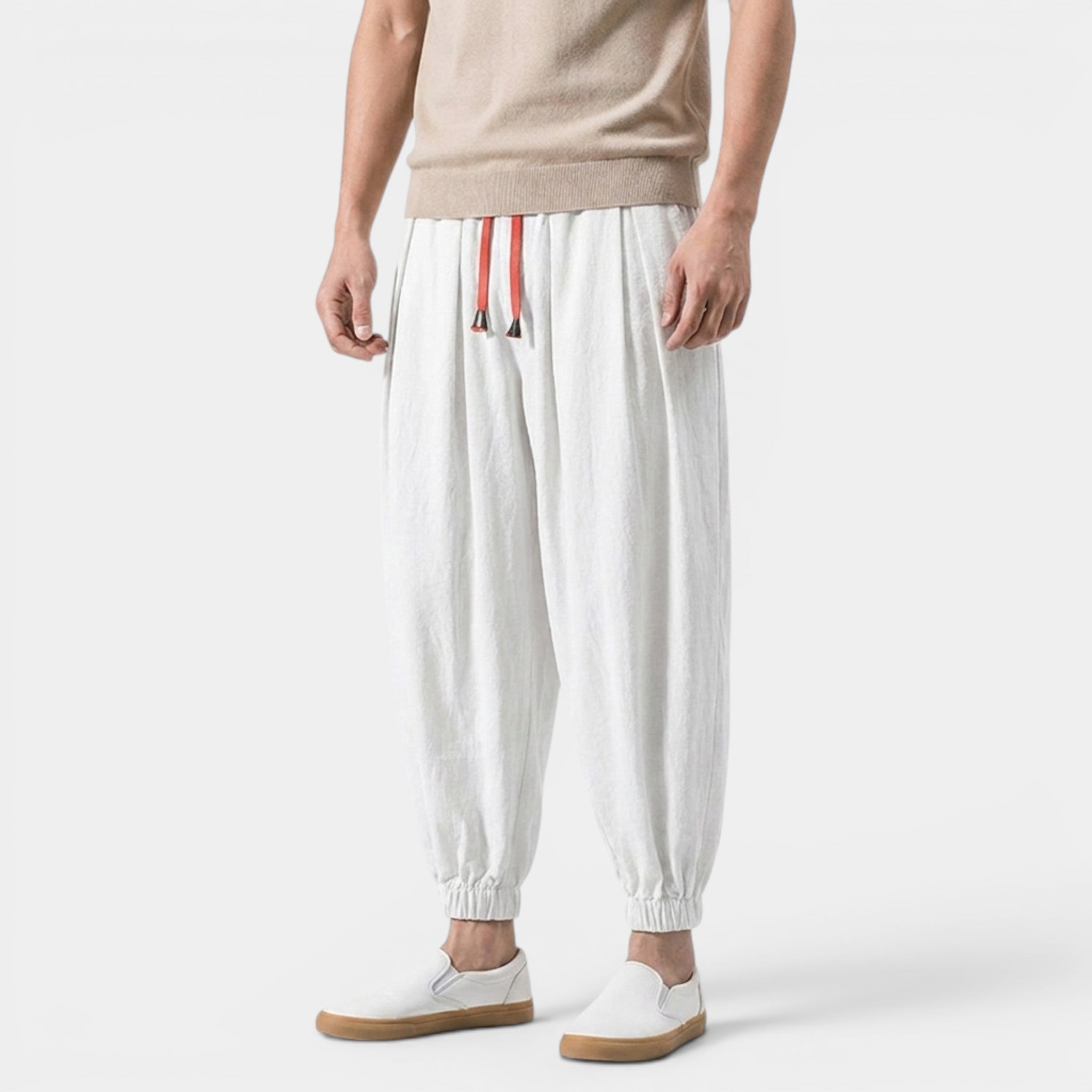 Men’s Linen Blend Trousers Loose Fit Casual Wear