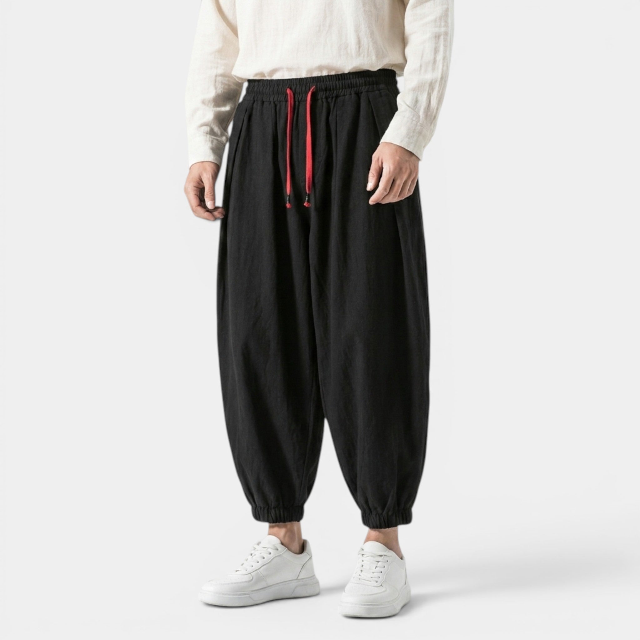 Men’s Linen Blend Trousers Loose Fit Casual Wear