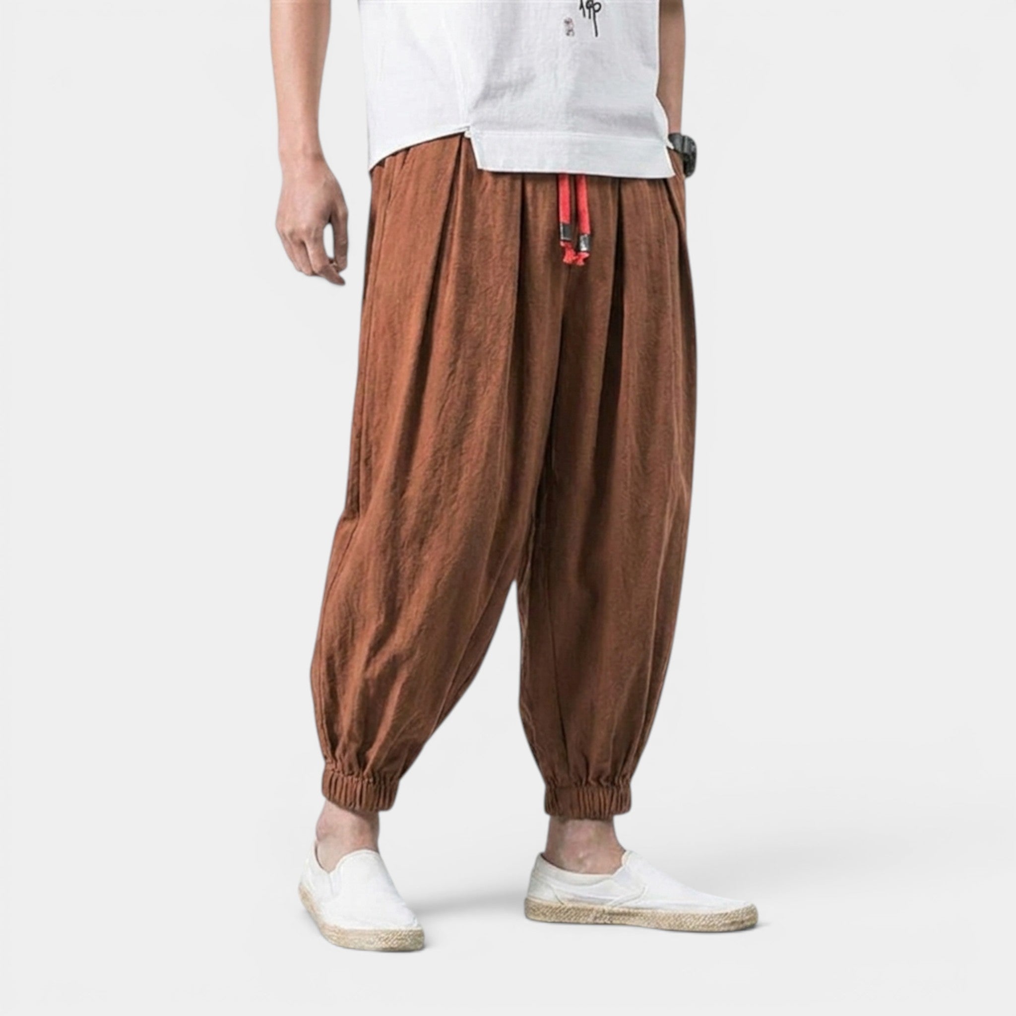 Men’s Linen Blend Trousers Loose Fit Casual Wear