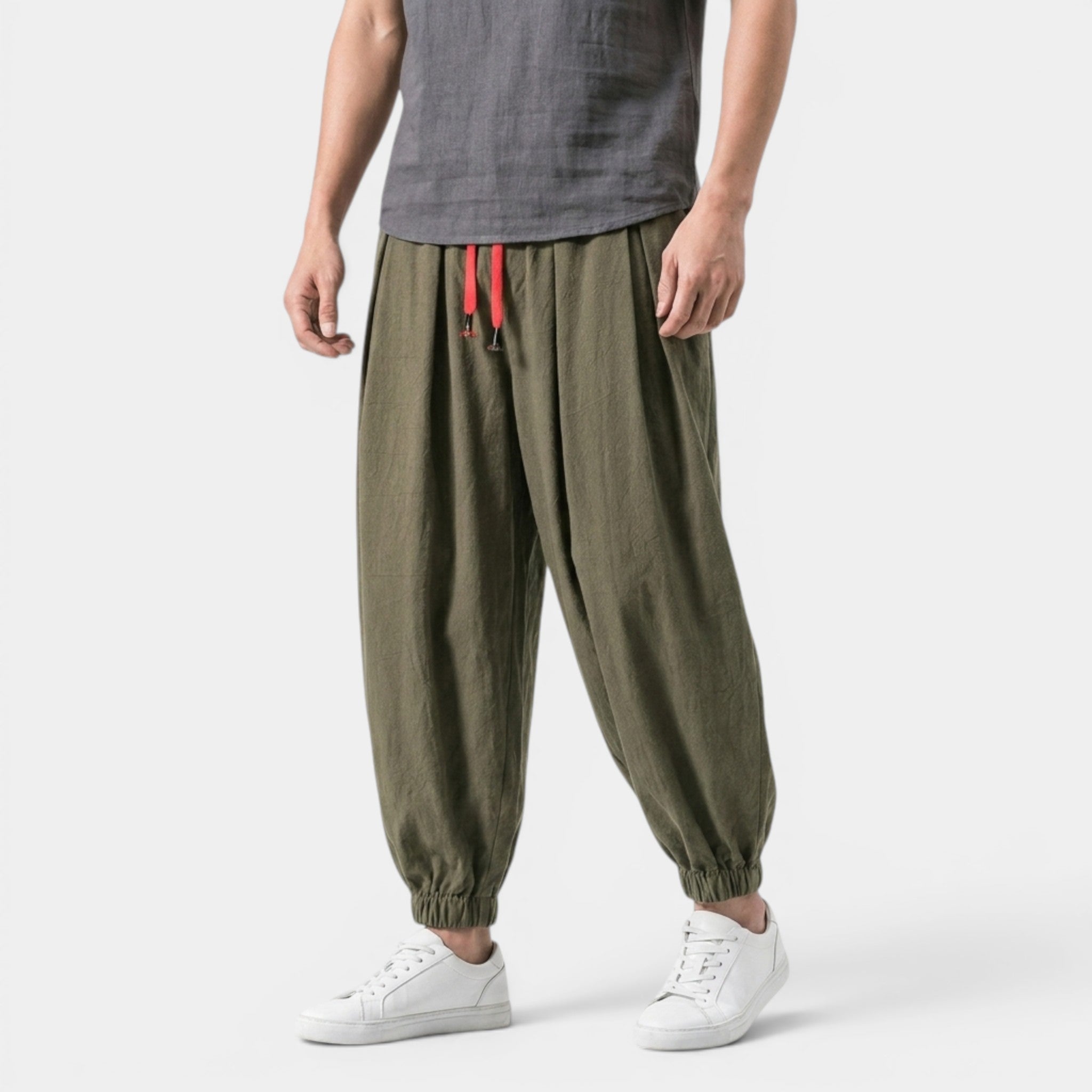 Men’s Linen Blend Trousers Loose Fit Casual Wear