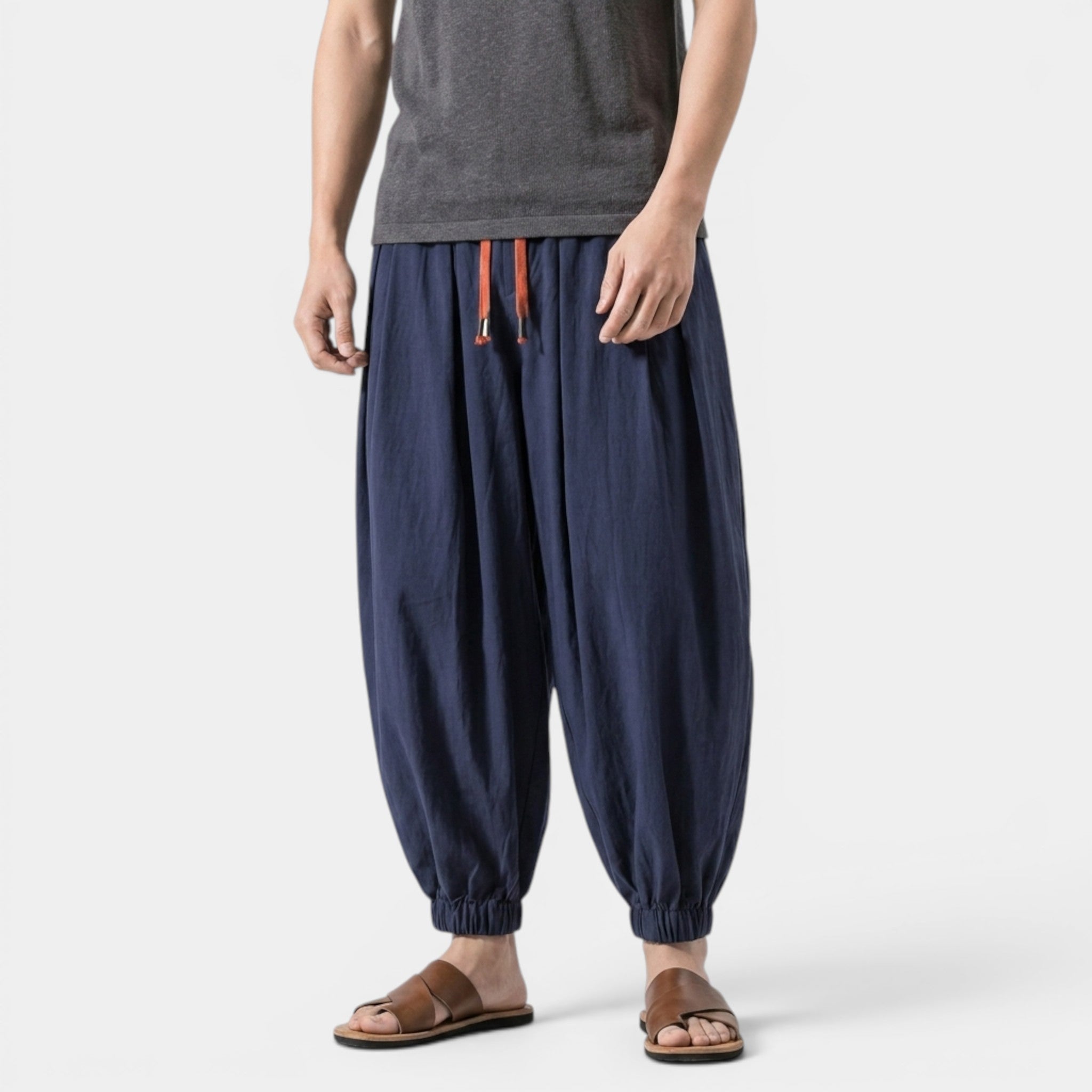 Men’s Linen Blend Trousers Loose Fit Casual Wear
