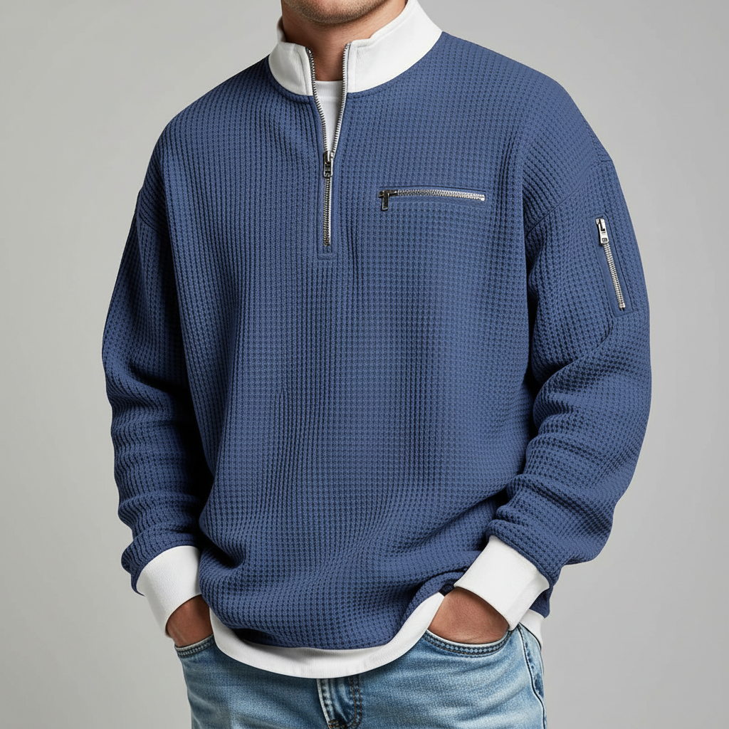 Men's Waffle Knit Sweater Relaxed Fit Long Sleeve Crew Neck Casual Everyday
