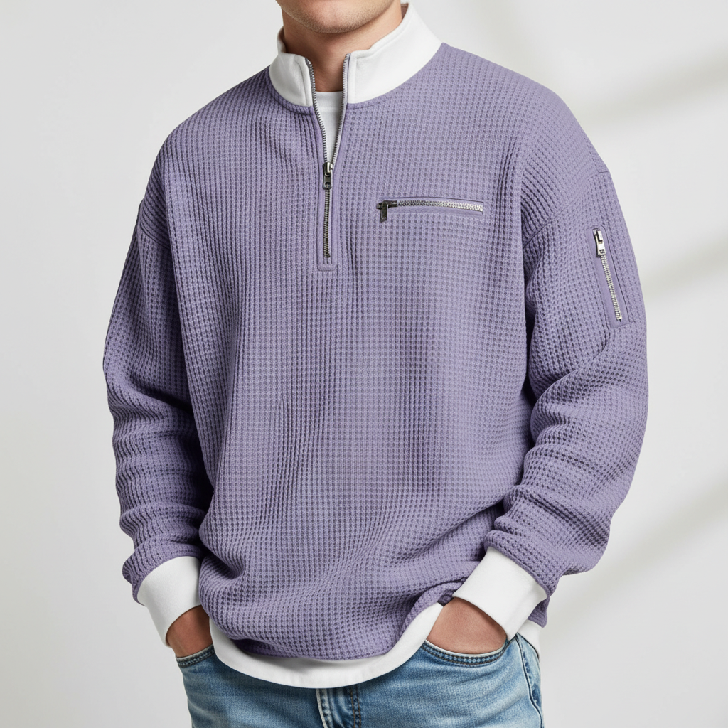 Men's Waffle Knit Sweater Relaxed Fit Long Sleeve Crew Neck Casual Everyday