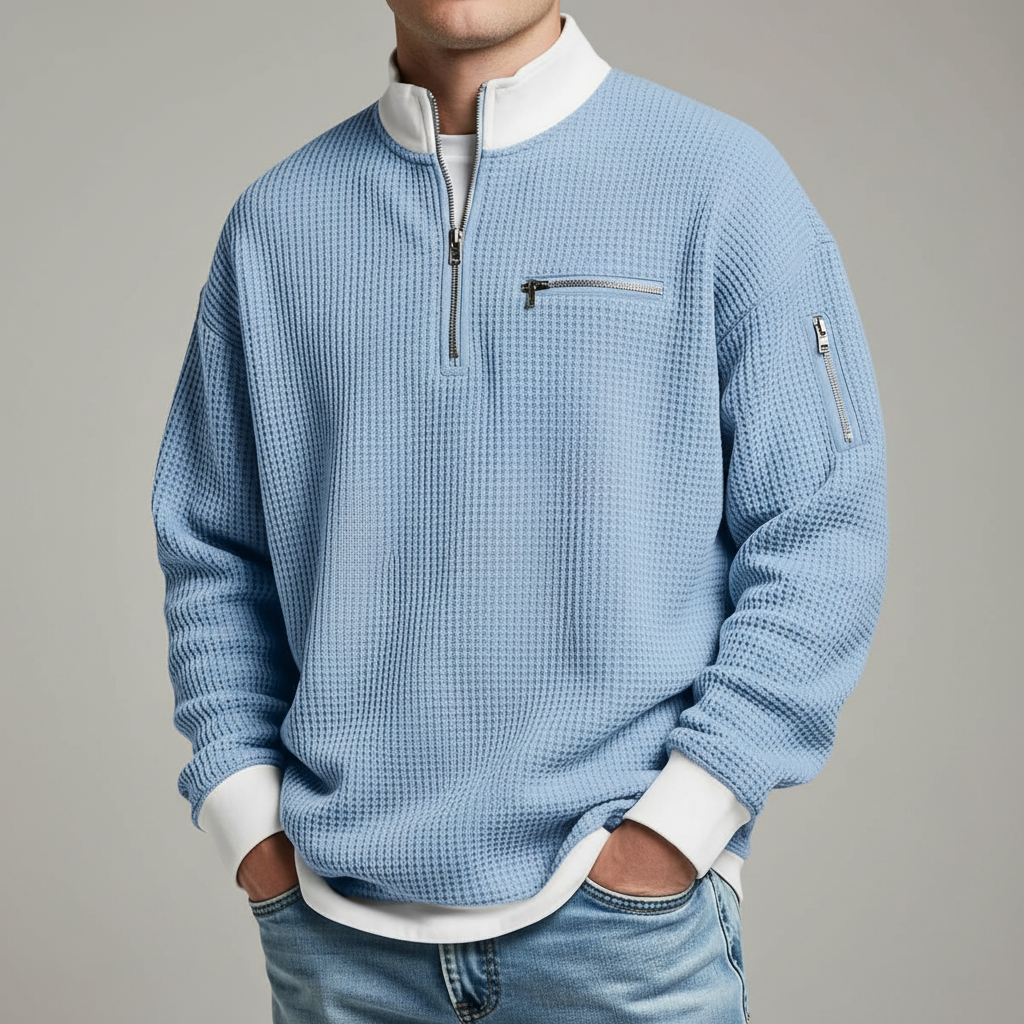Men's Waffle Knit Sweater Relaxed Fit Long Sleeve Crew Neck Casual Everyday