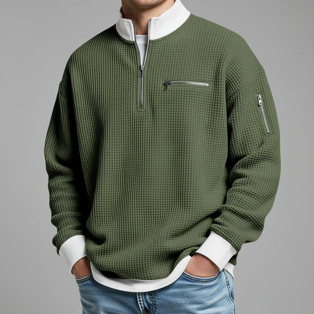 Men's Waffle Knit Sweater Relaxed Fit Long Sleeve Crew Neck Casual Everyday