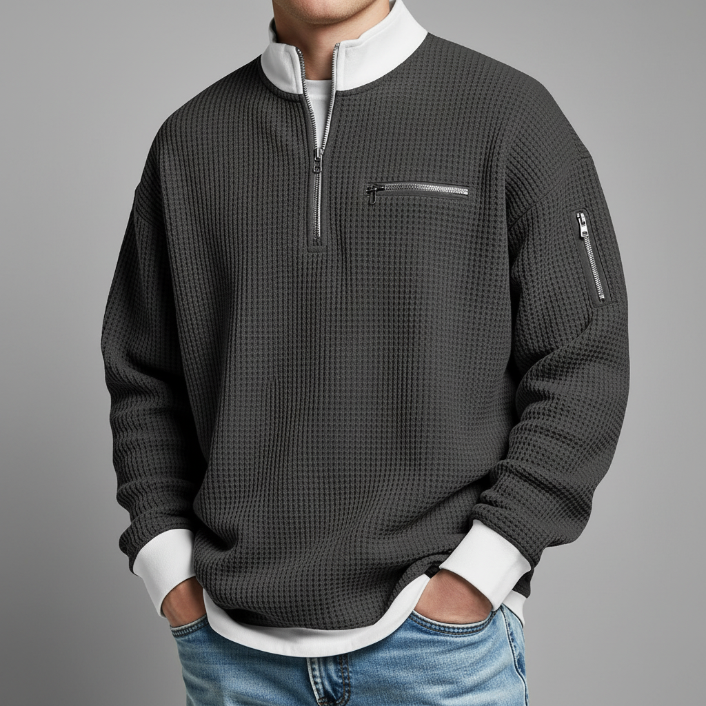 Men's Waffle Knit Sweater Relaxed Fit Long Sleeve Crew Neck Casual Everyday