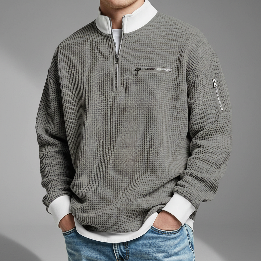 Men's Waffle Knit Sweater Relaxed Fit Long Sleeve Crew Neck Casual Everyday