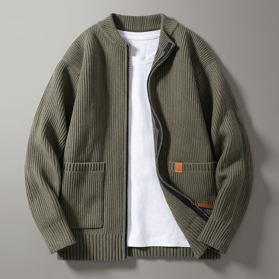Men's Ribbed Knit Cardigan Open Front Long Sleeve Casual Layering