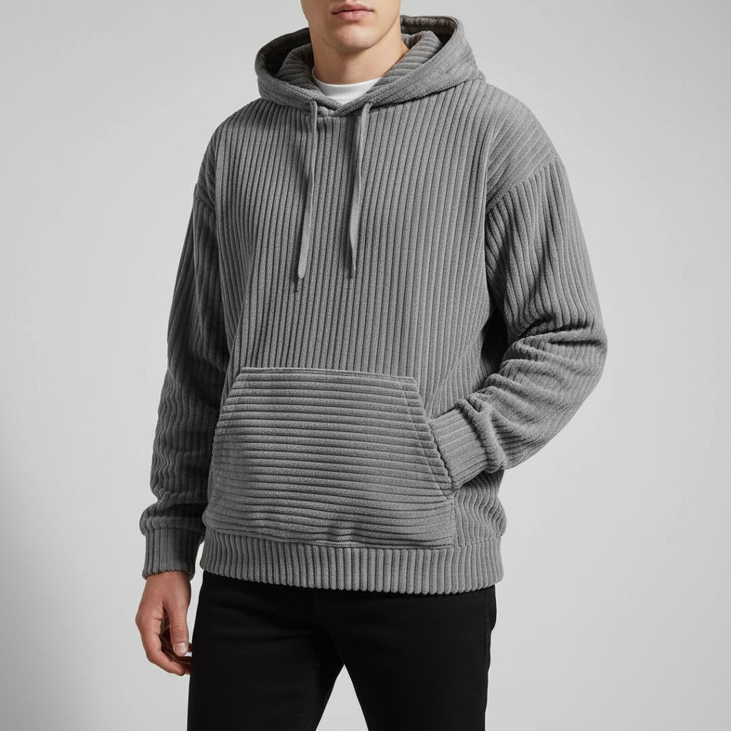 Men's Casual Corduroy Hoodie Relaxed Fit Long Sleeve Classic Everyday Wear