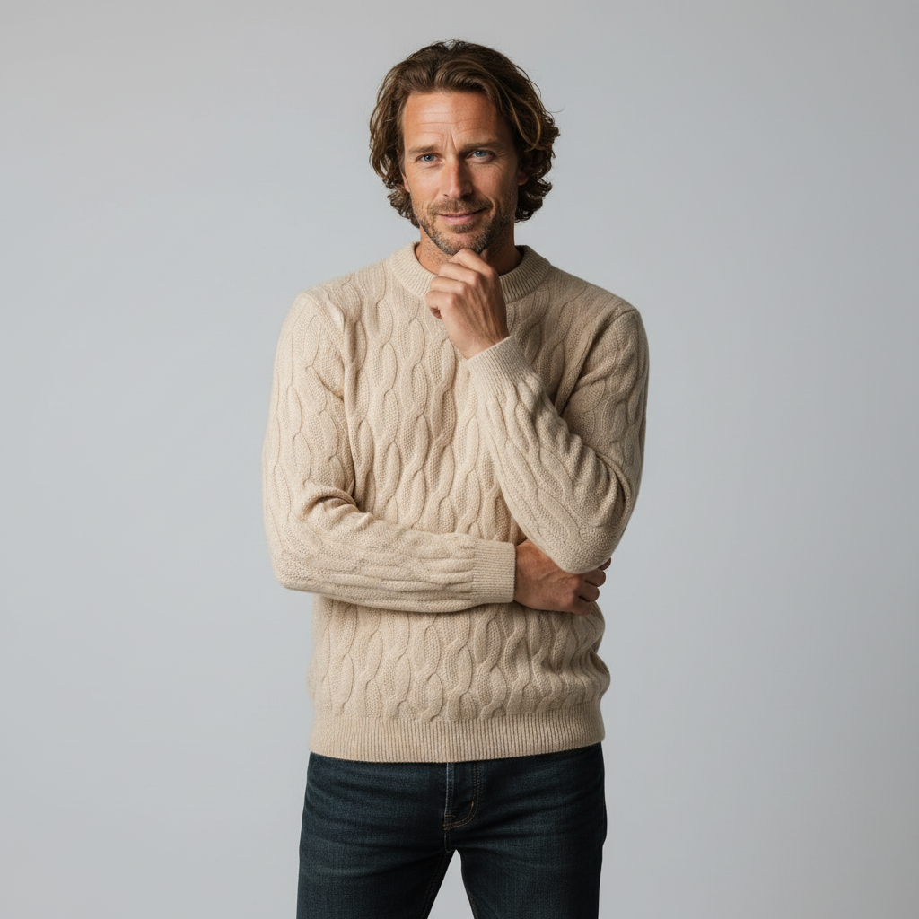 Men's Cable Knit Sweater Crew Neck Long Sleeve Casual Everyday Wear