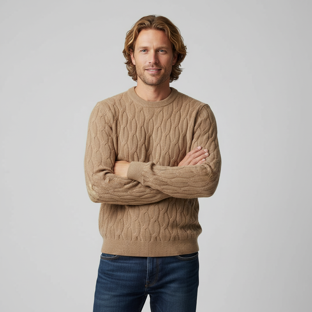 Men's Cable Knit Sweater Crew Neck Long Sleeve Casual Everyday Wear