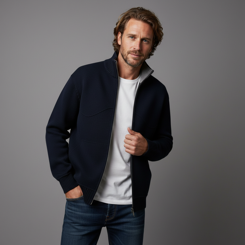 Men's Zip-Up Sweater Classic Fit Long Sleeve Mock Neck Casual Layering