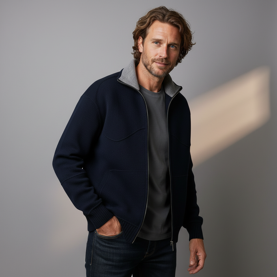 Men's Zip-Up Sweater Classic Fit Long Sleeve Mock Neck Casual Layering