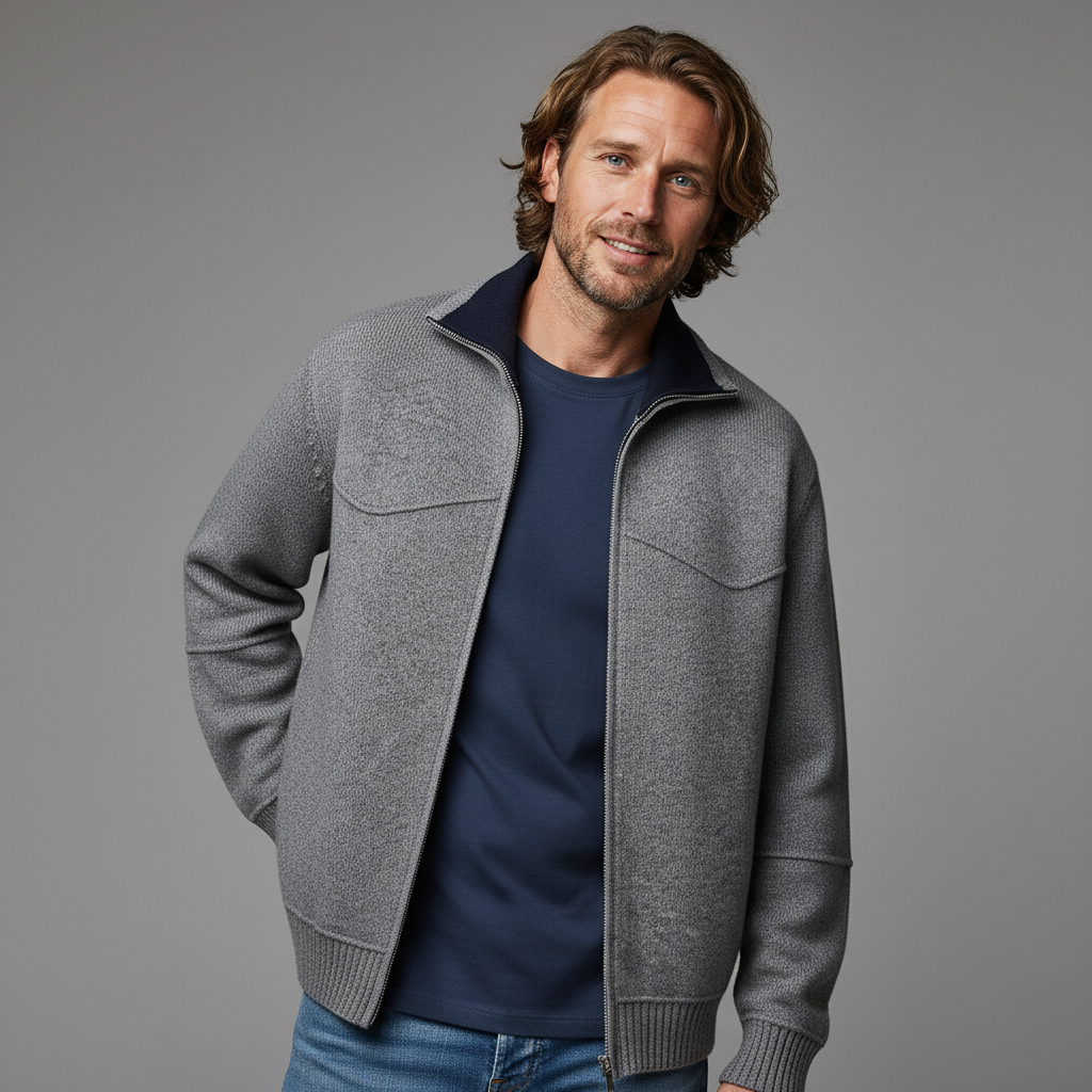 Men's Zip-Up Sweater Classic Fit Long Sleeve Mock Neck Casual Layering